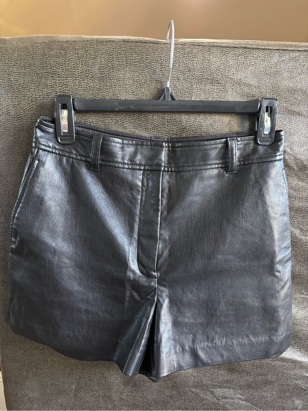 Aritzia Babaton Black Faux Leather High-Waist Shorts